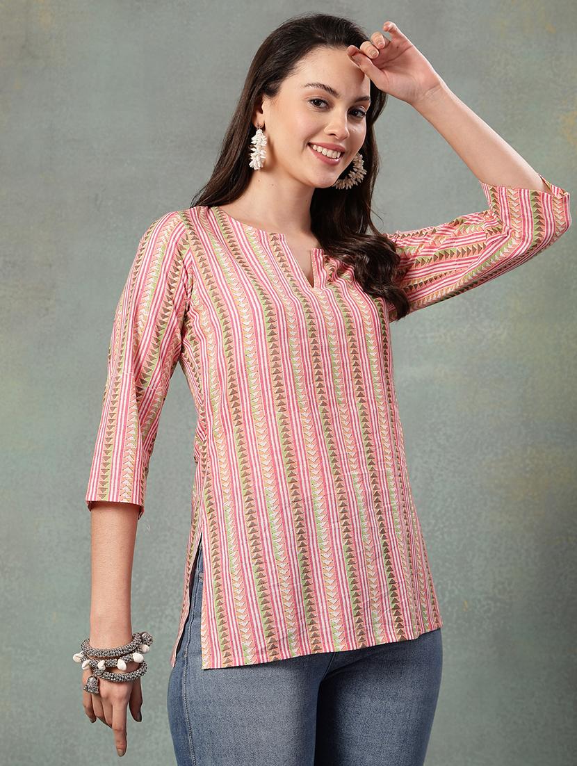 women printed three quarter sleeve straight kurti - 22041029 -  Standard Image - 1