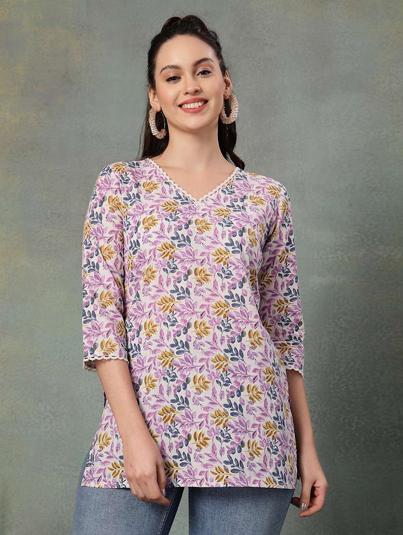 women printed three quarter sleeve straight kurti - 22041030 -  Standard Image - 1