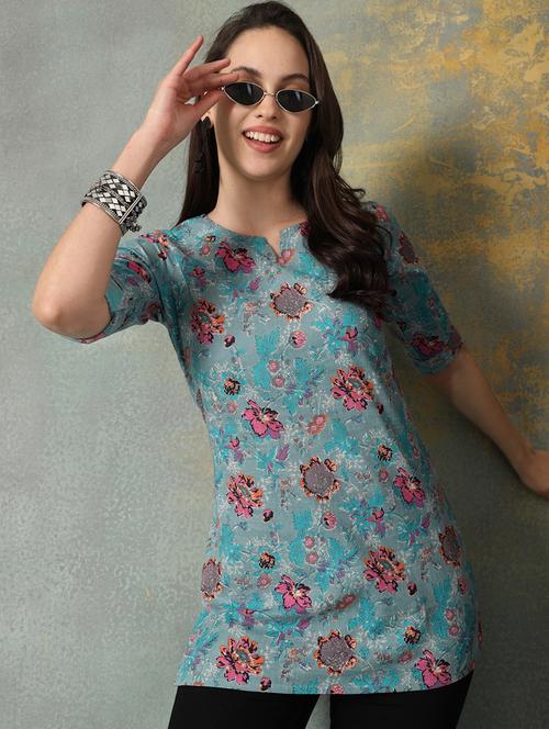 women printed three quarter sleeve straight kurti - 22041031 - Standard Image - 0