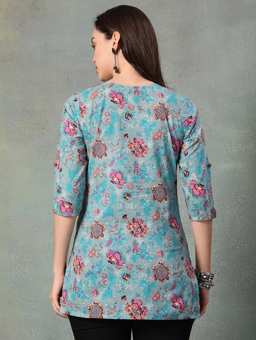 women printed three quarter sleeve straight kurti - 22041031 - Standard Image - 4