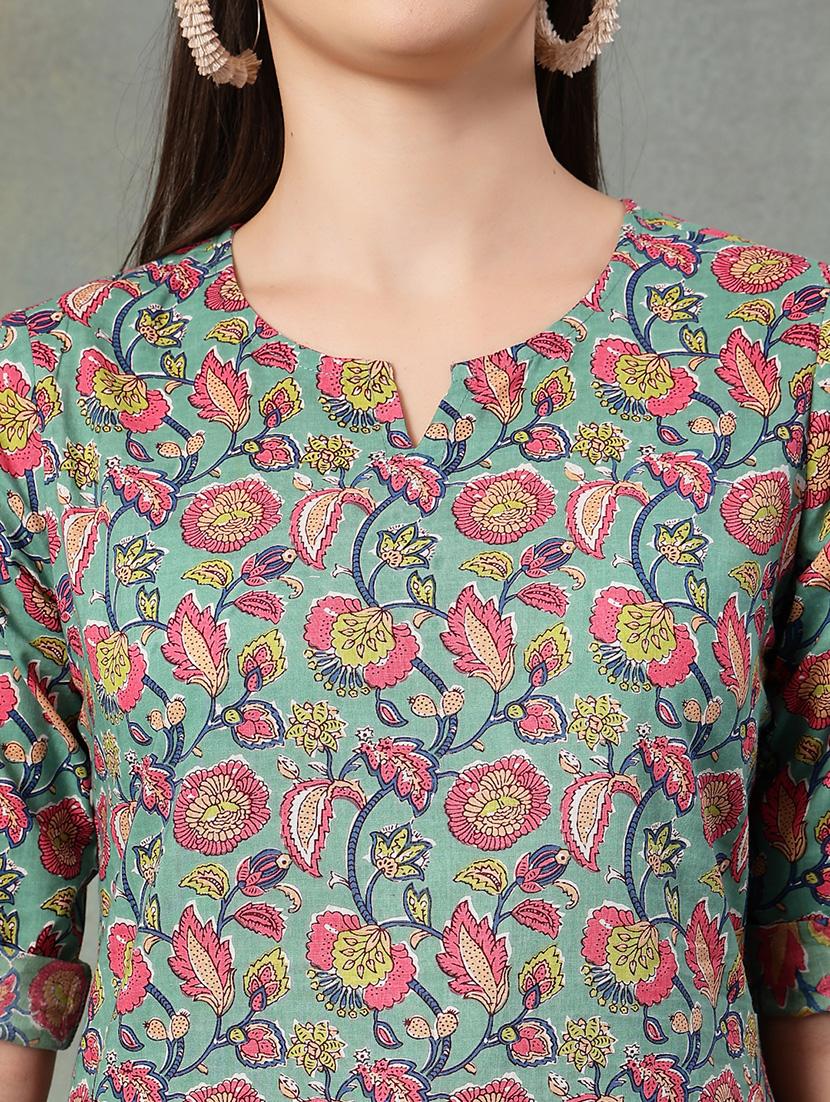 women printed three quarter sleeve straight kurti - 22041032 - Standard Image - 4