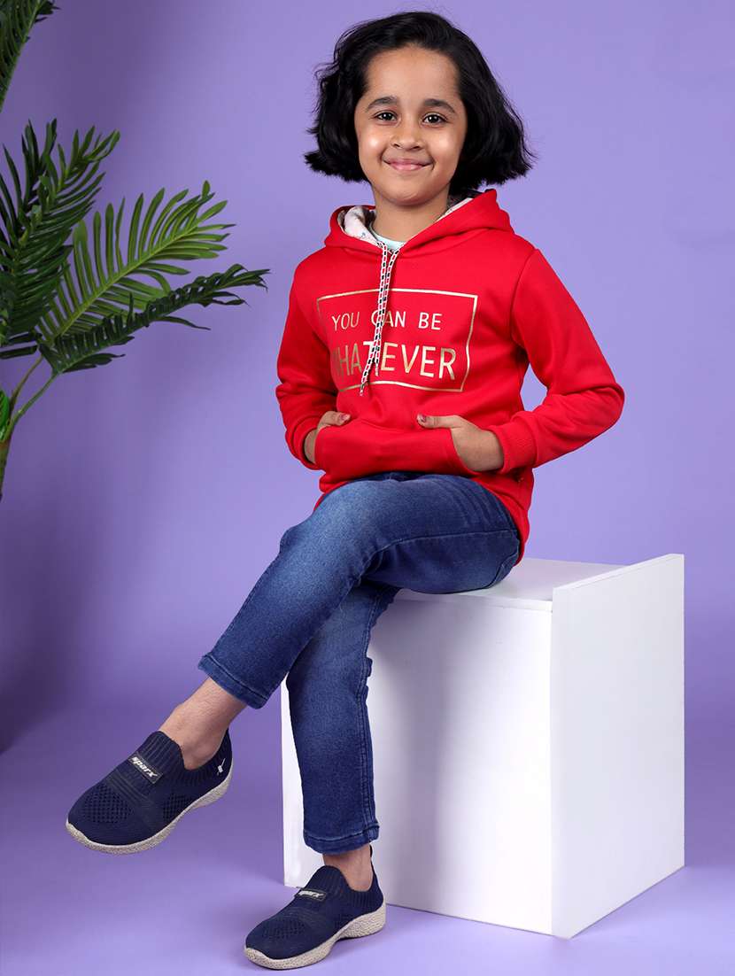 girls printed long sleeve regular fit shooded weatshirt - 22041062 - Standard Image - 1
