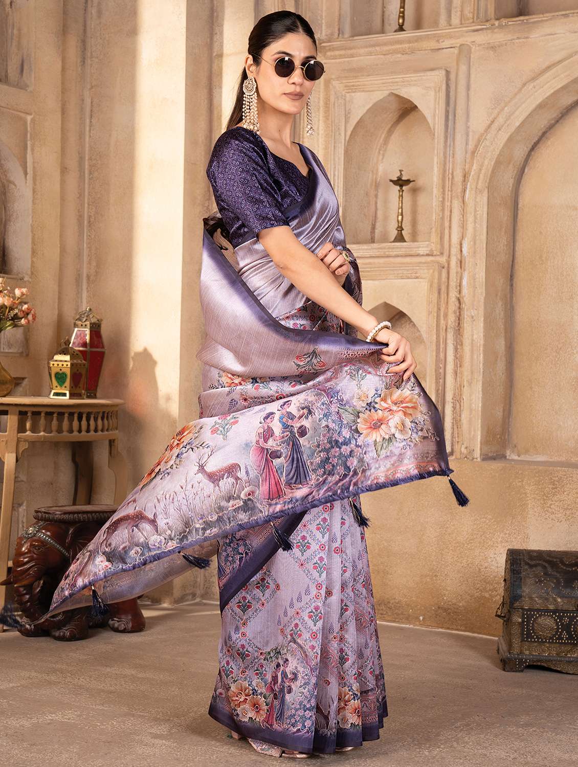 women printed casual wear saree with blouse - 22041072 -  Standard Image - 1