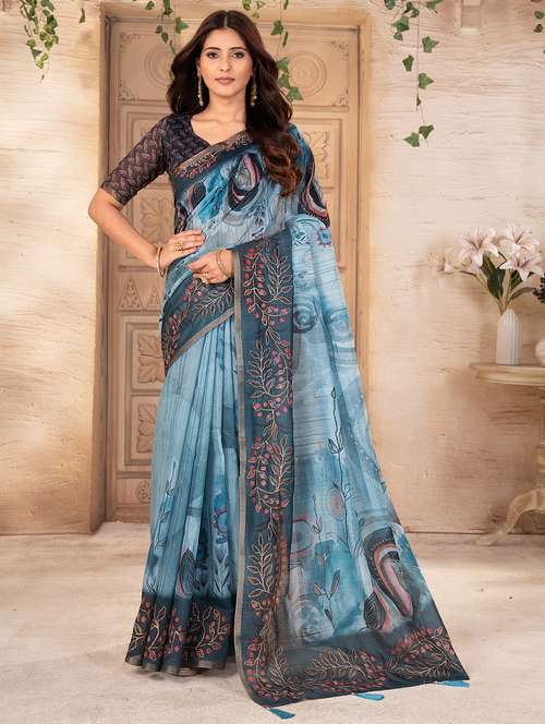 women printed casual wear saree with blouse - 22041080 - Standard Image - 0