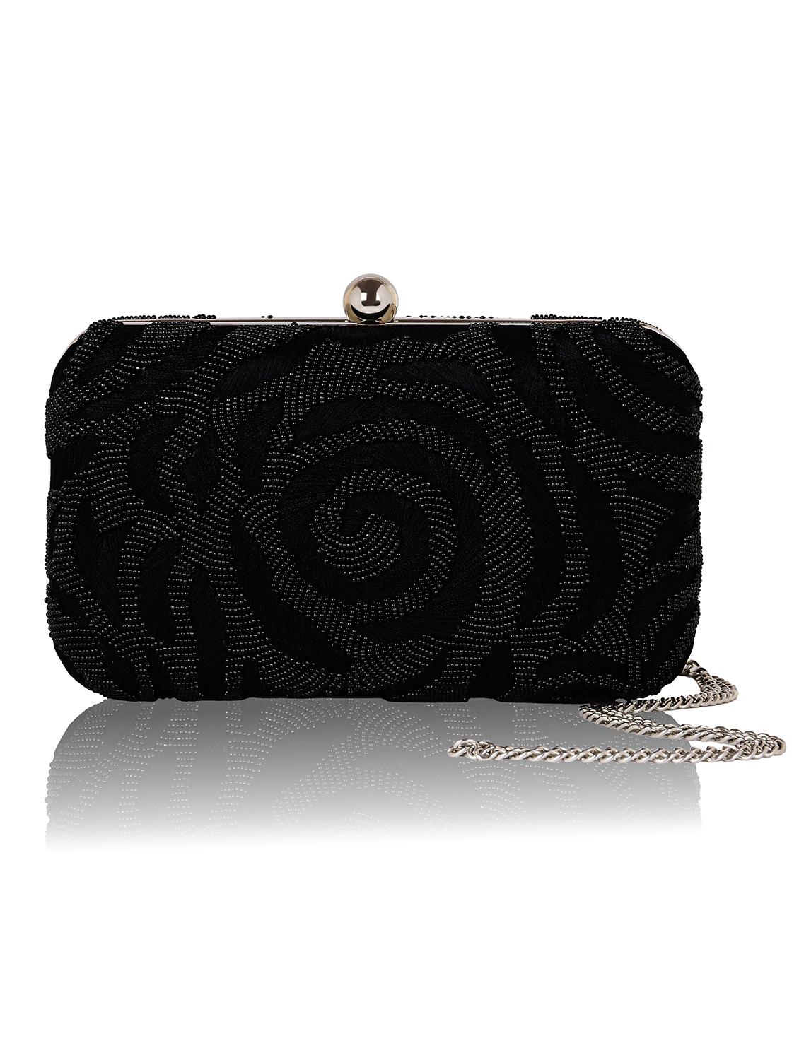black zari work suede box clutch - 22041129 -  Standard Image - 1