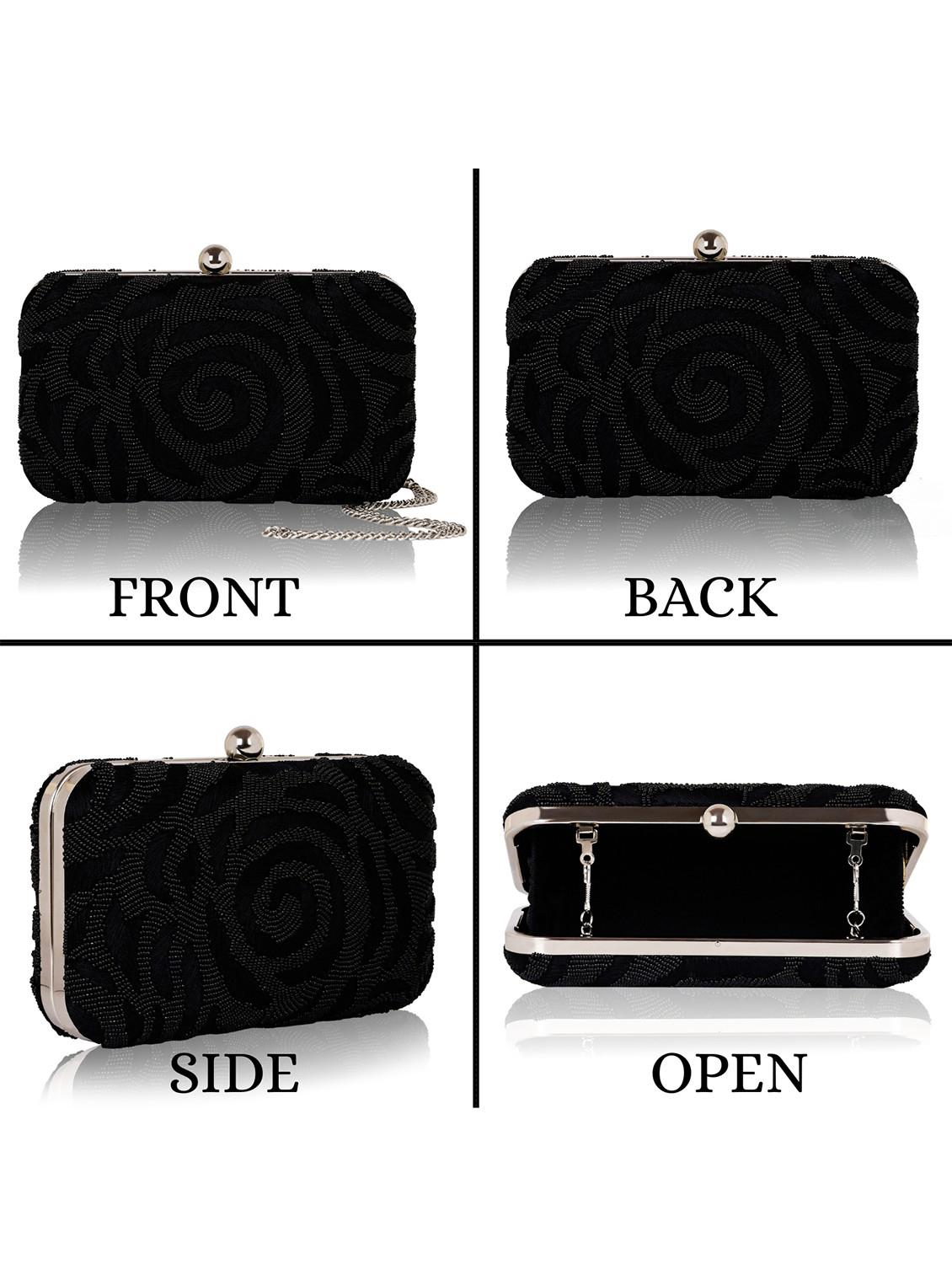 black zari work suede box clutch - 22041129 - Standard Image - 4