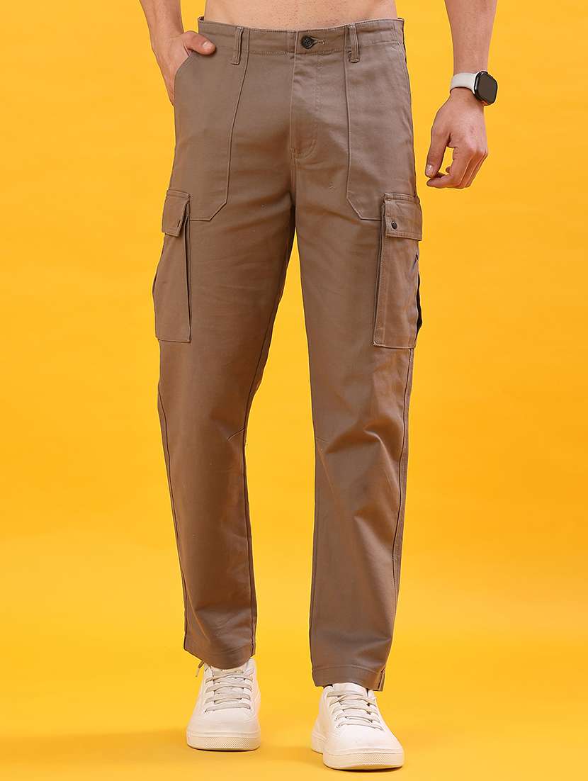men solid mid rise cargo