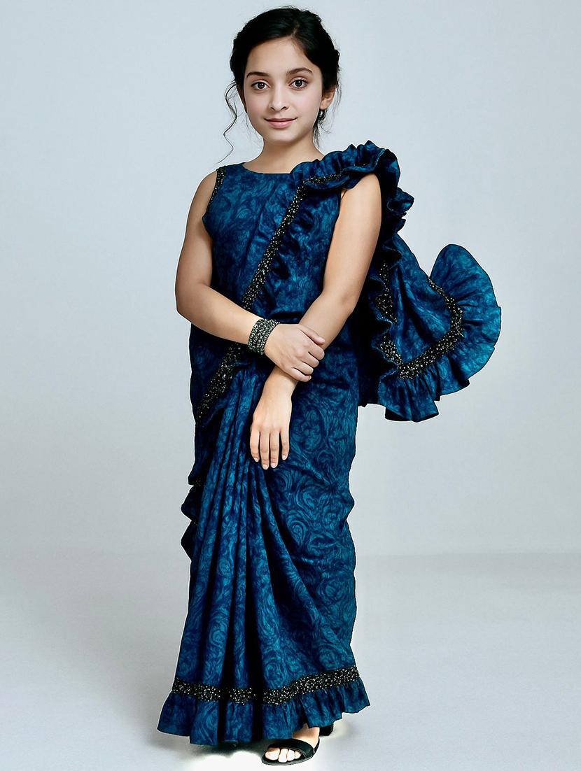 girls embellished ready to wear ruffle saree - 22041272 - Standard Image - 1