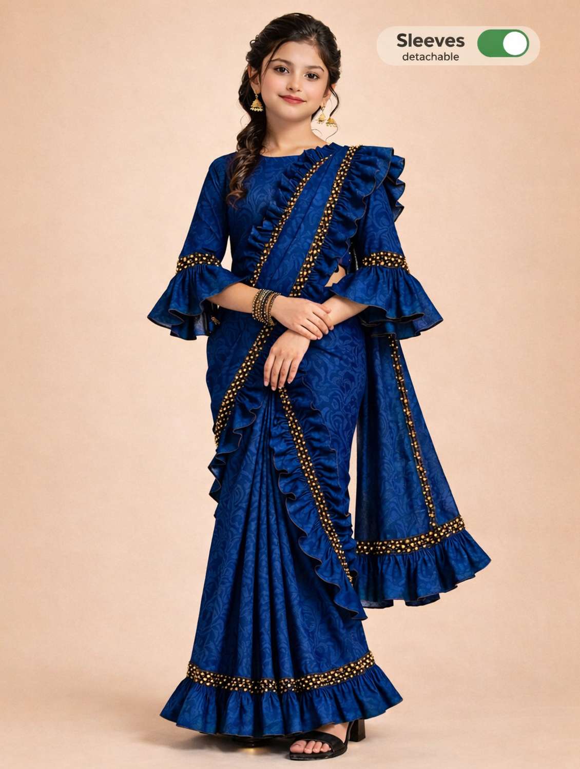 girls embellished ready to wear ruffle saree - 22041272 -  Standard Image - 1