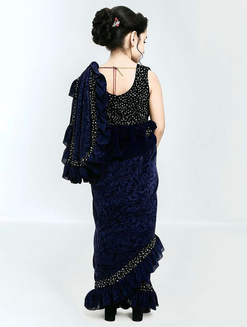 girls embellished ready to wear ruffle saree - 22041273 - Standard Image - 1
