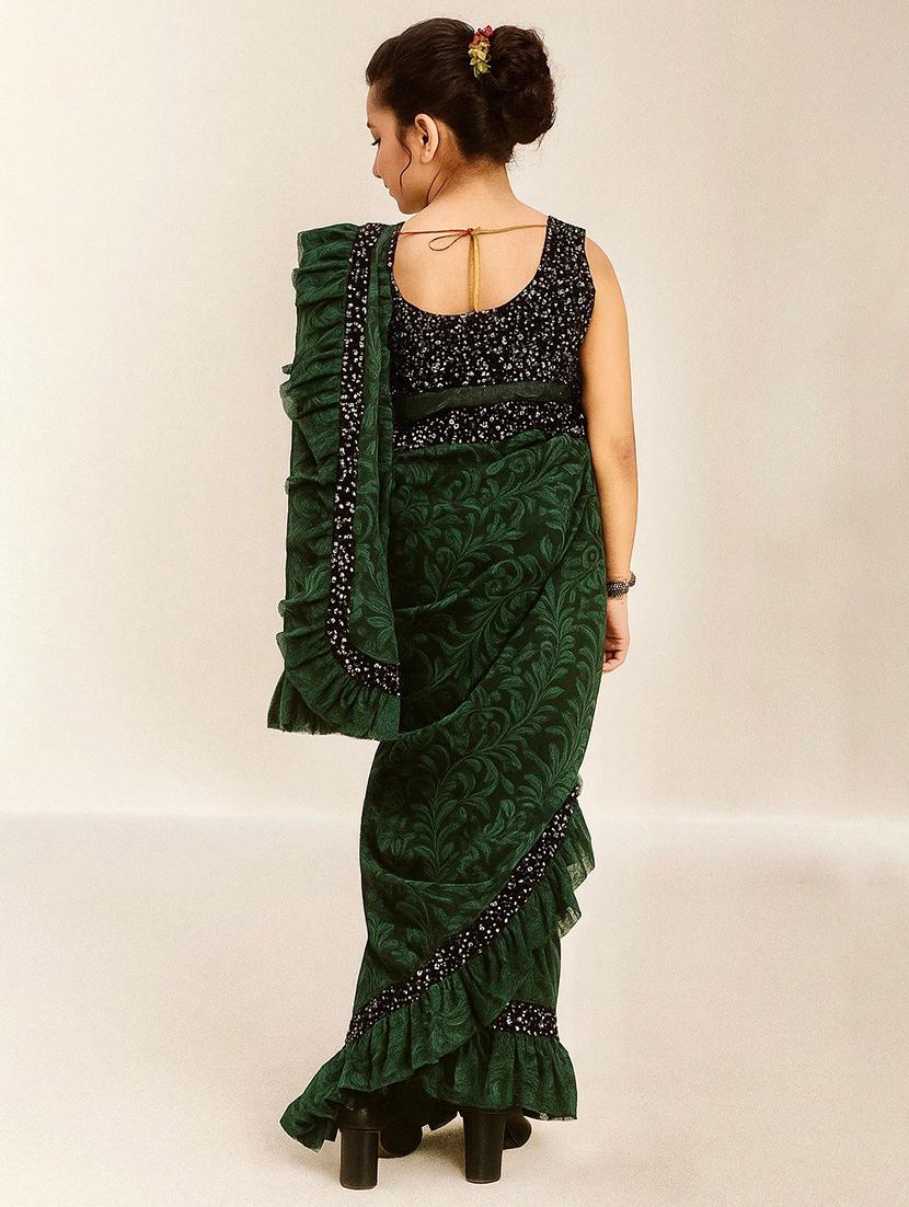 girls embellished ready to wear ruffle saree - 22041274 - Standard Image - 1