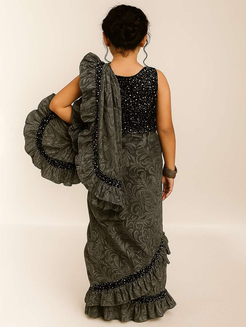 girls embellished ready to wear ruffle saree - 22041275 -  Standard Image - 1