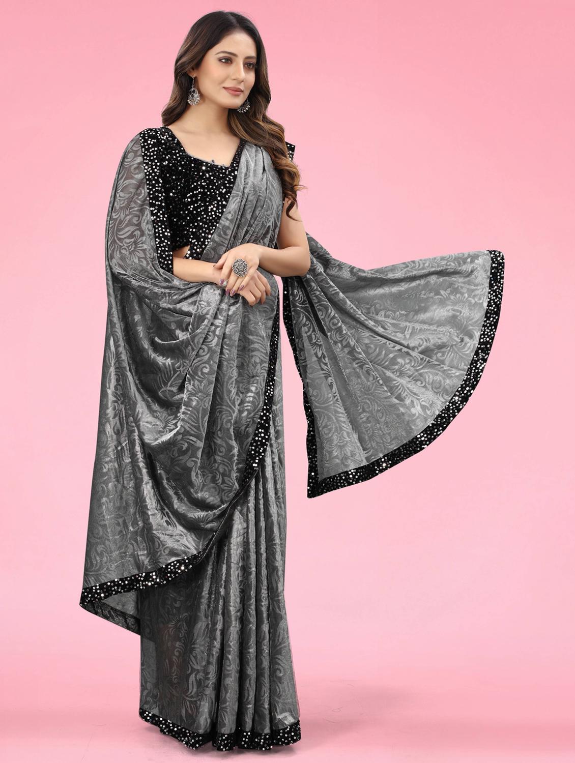 women printed embellished bordered saree with blouse - 22041278 - Standard Image - 1