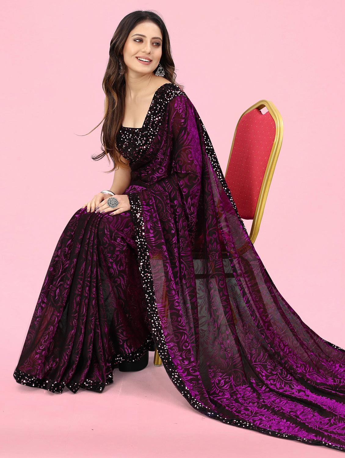 women printed embellished bordered saree with blouse - 22041279 - Standard Image - 1
