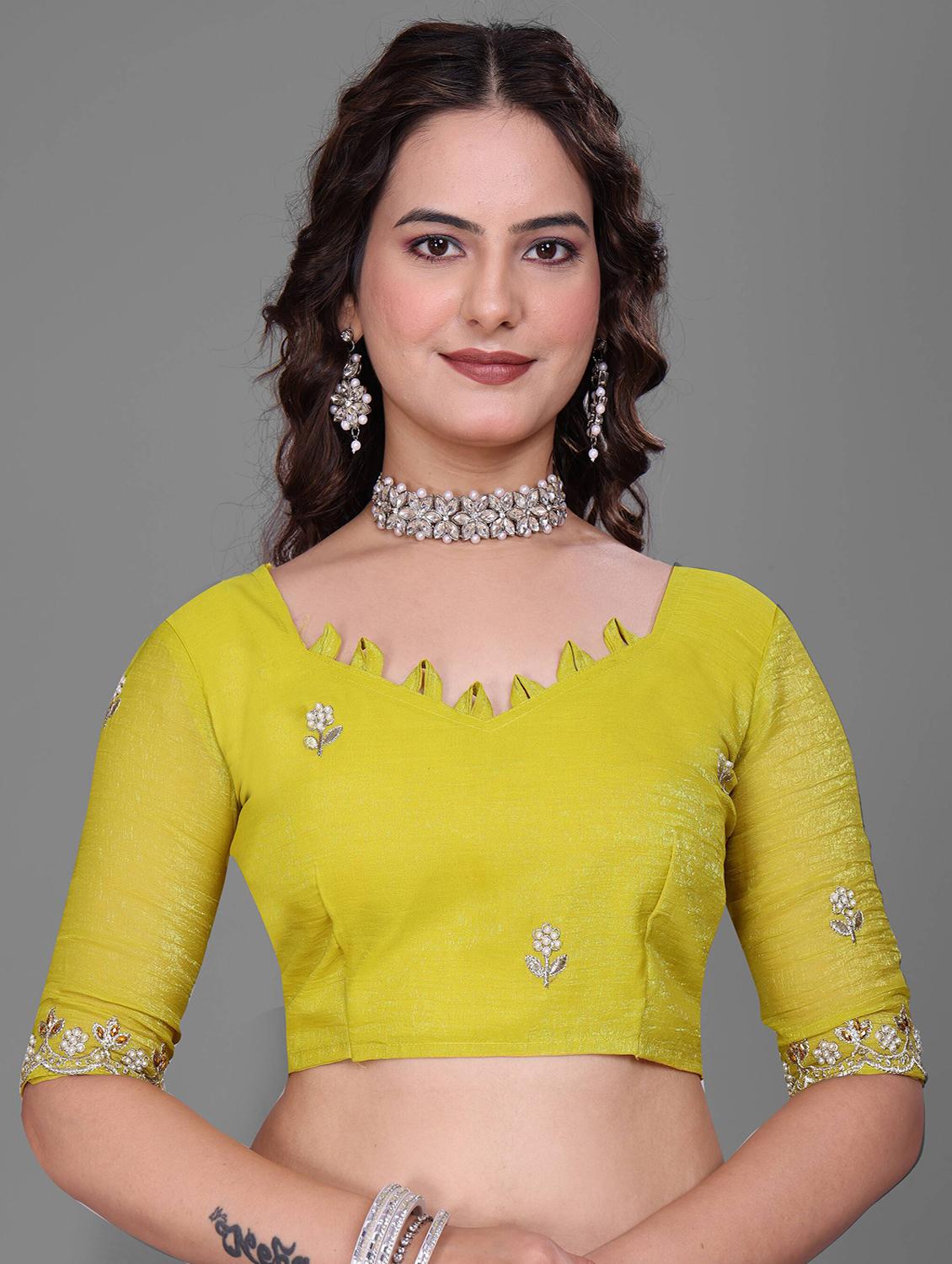 women solid with work embroidered saree with blouse - 22041282 - Standard Image - 1