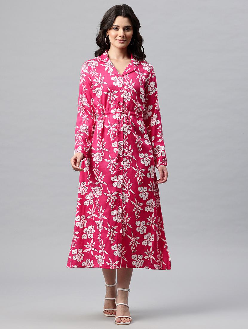 women floral print lapel neck long sleeve shirt dress - 22041294 - Standard Image - 1