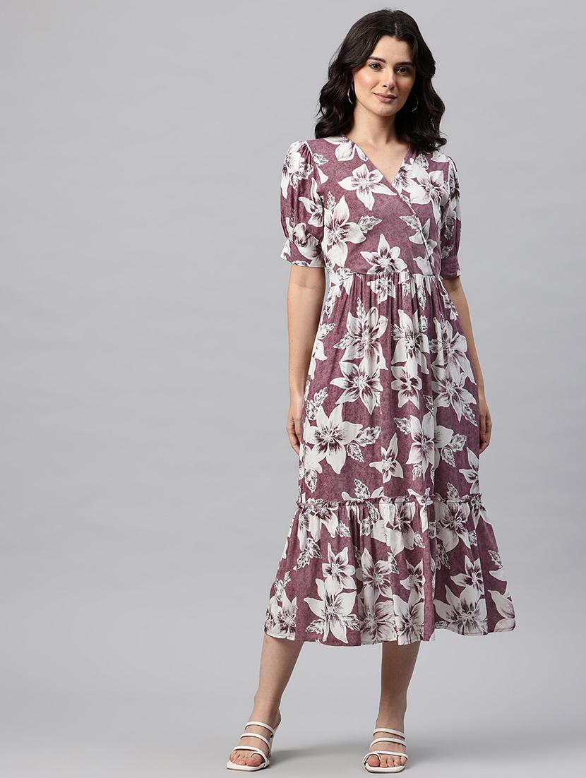 women floral print puff sleeve tiered dress - 22041295 -  Standard Image - 1