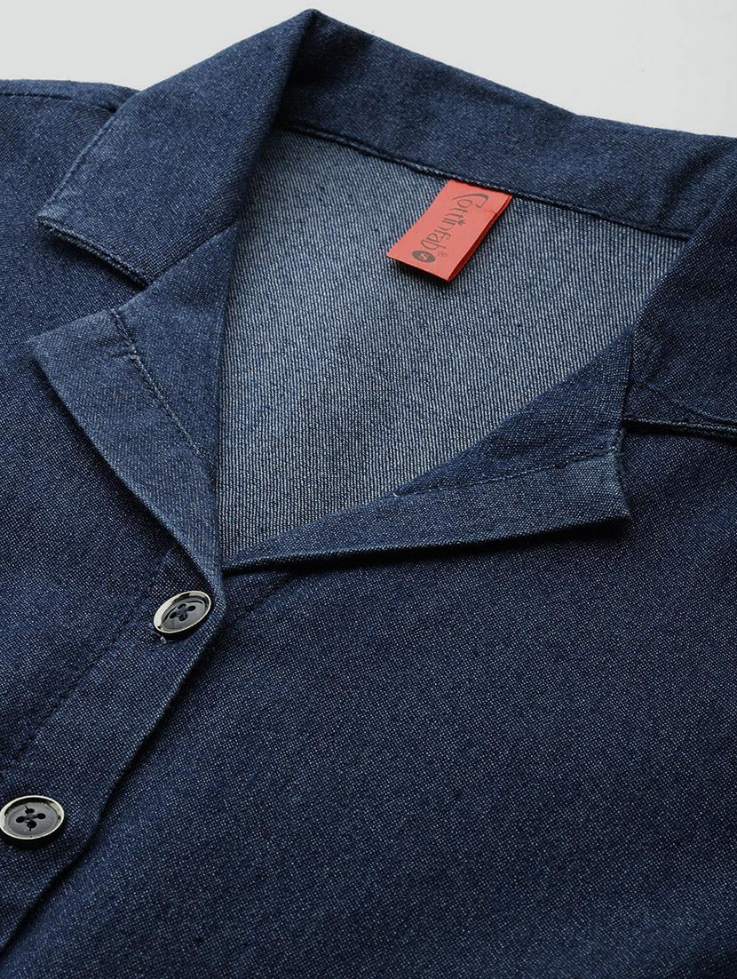 women solid lapel neck shirt denim dress - 22041300 - Standard Image - 4