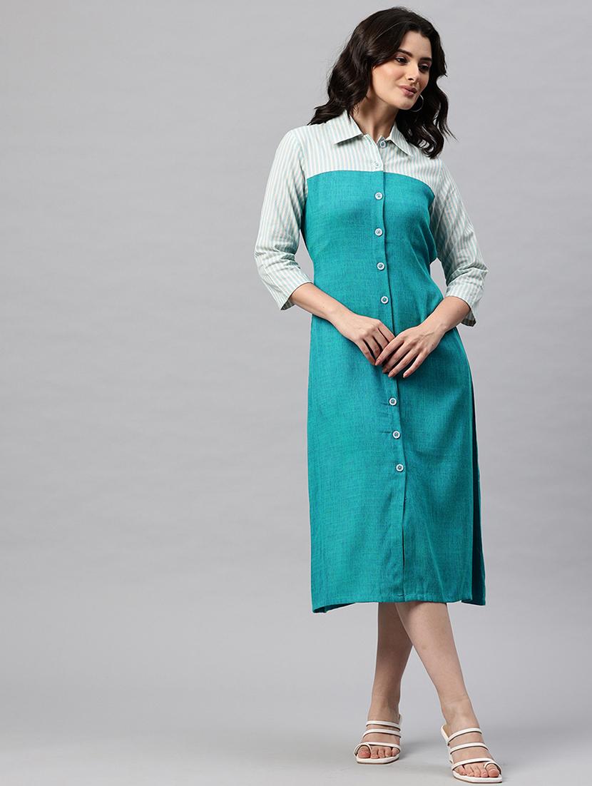 women colar blocked collared shirt dress - 22041301 -  Standard Image - 1