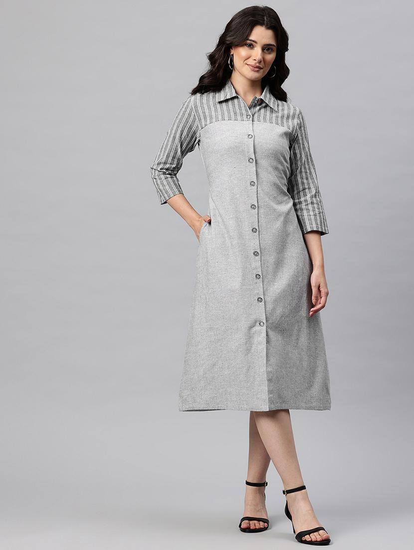 women striped collared shirt dress - 22041302 - Standard Image - 1