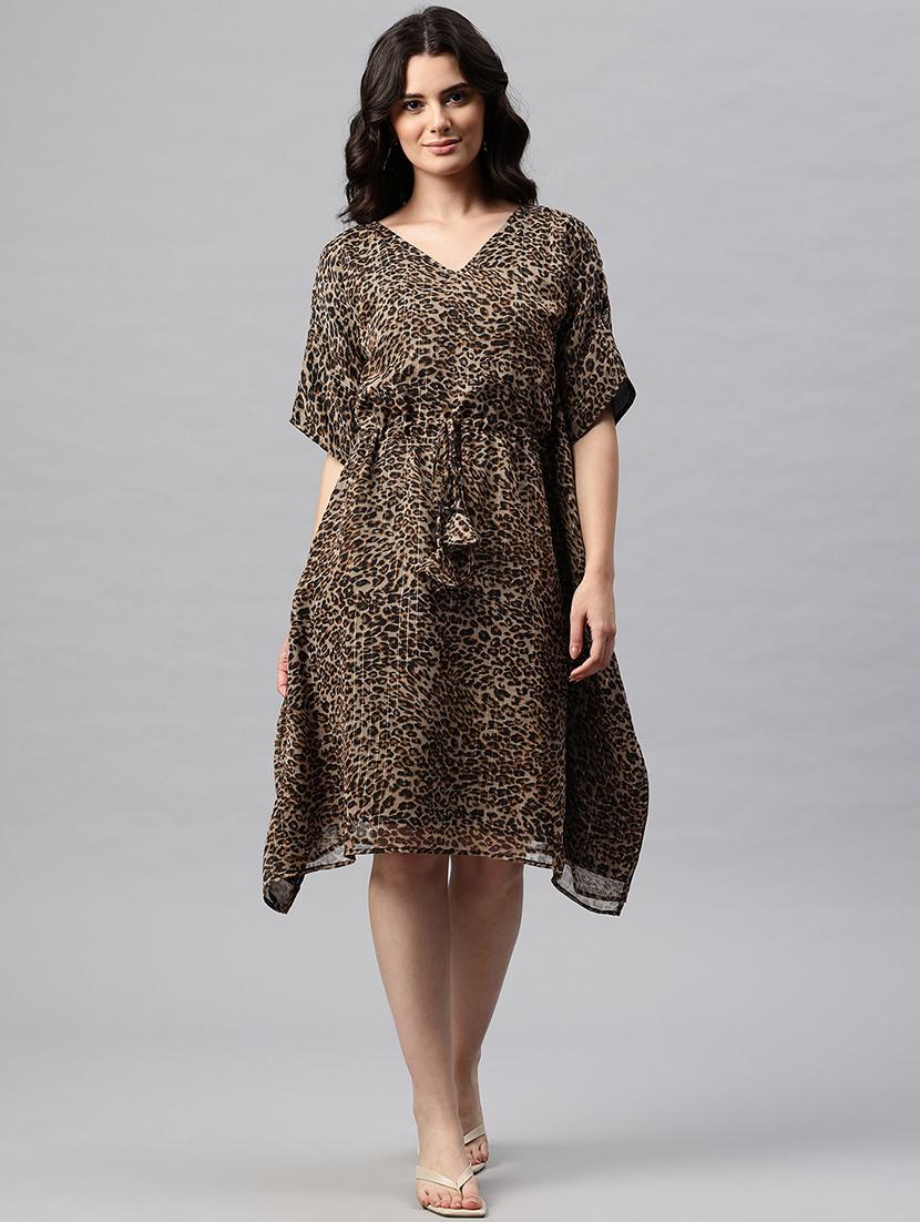 women animal print kimono sleeve kaftan dress - 22041303 - Standard Image - 1