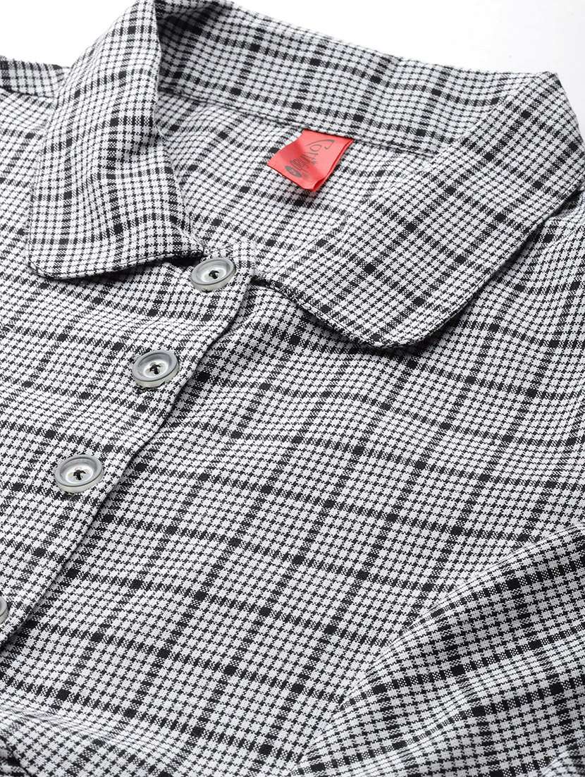 women checkered collared puff sleeve shirt dress - 22041312 -  Standard Image - 4