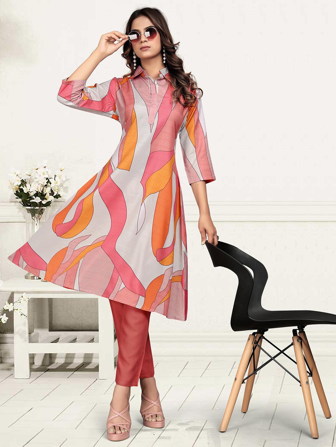 women printed three quarter sleeve ethnic co-ord set - 22041314 - Standard Image - 1