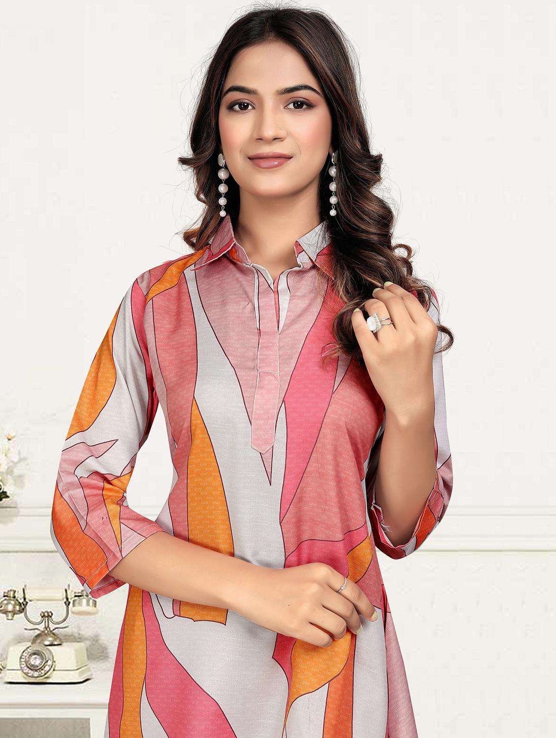 women printed three quarter sleeve ethnic co-ord set - 22041314 - Standard Image - 4