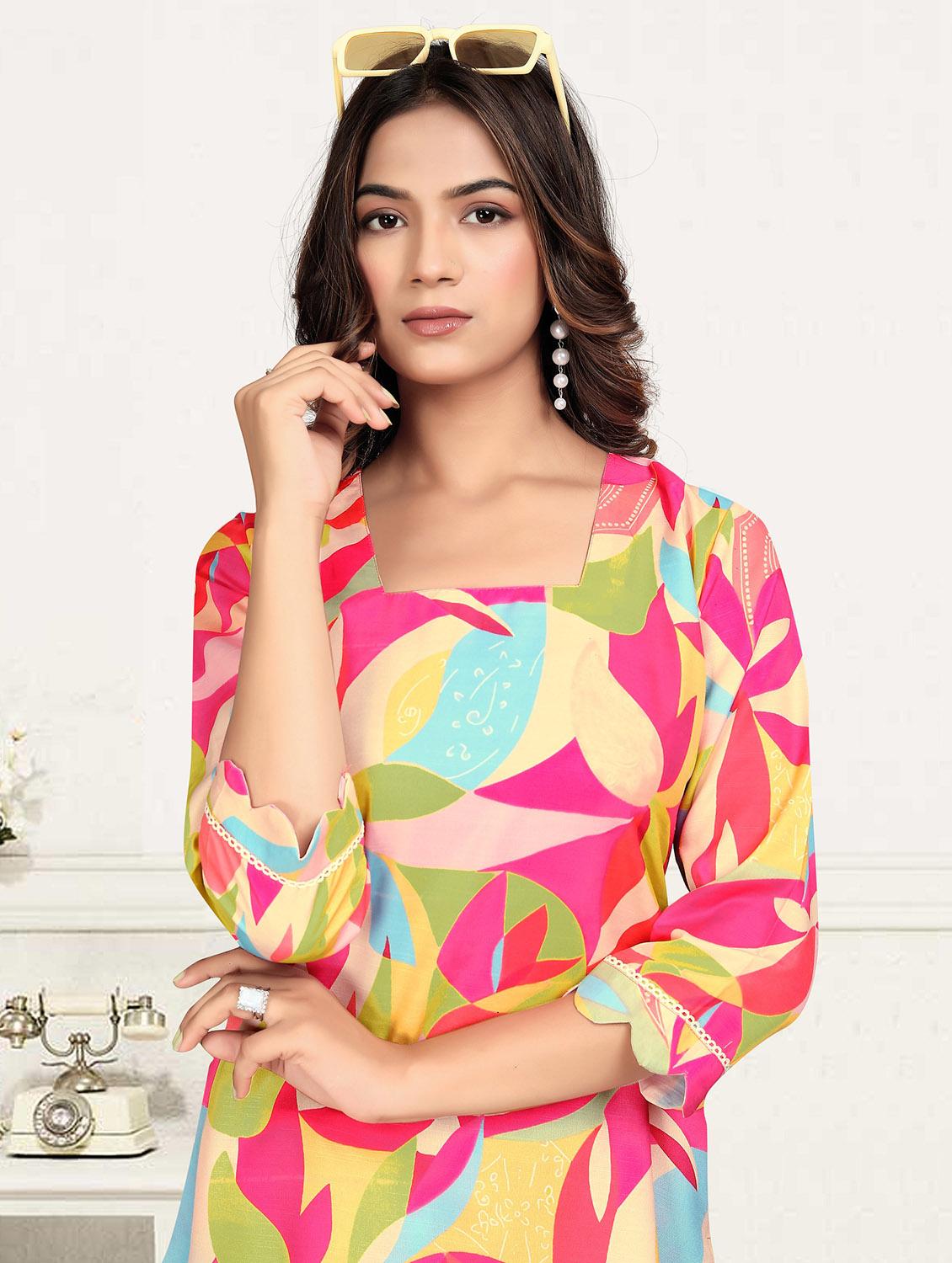 women printed three quarter sleeve ethnic co-ord set - 22041316 - Standard Image - 1