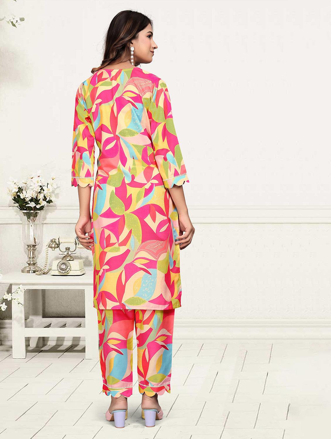 women printed three quarter sleeve ethnic co-ord set - 22041316 - Standard Image - 4