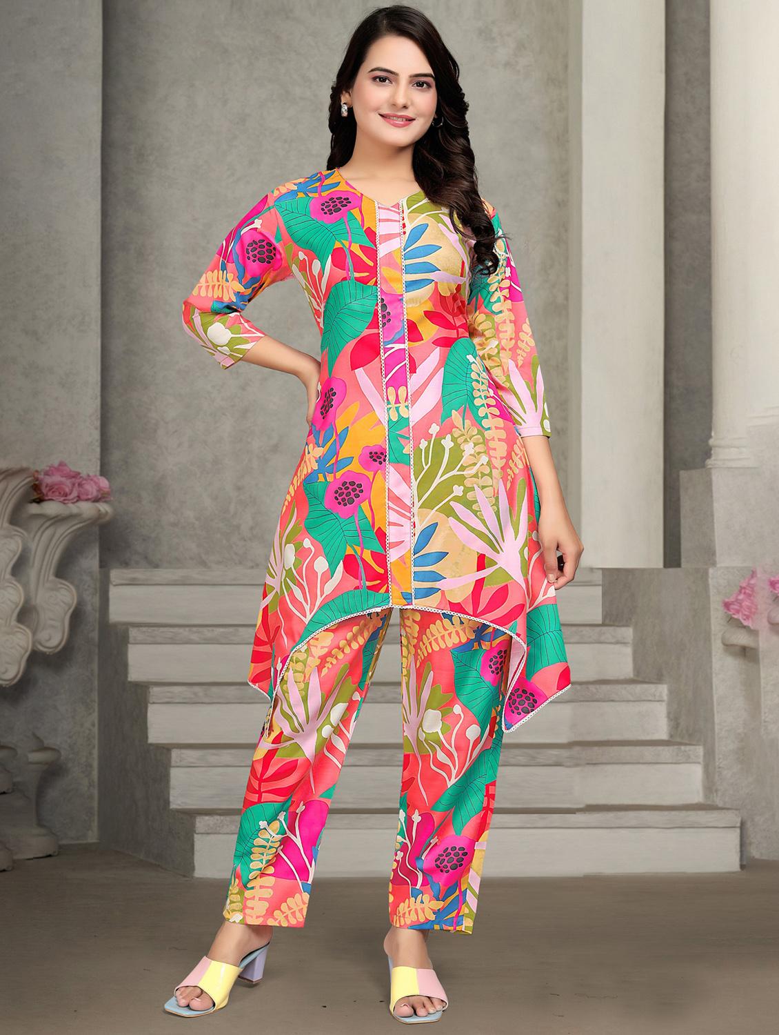women printed three quarter sleeve ethnic co-ord set - 22041317 - Standard Image - 1