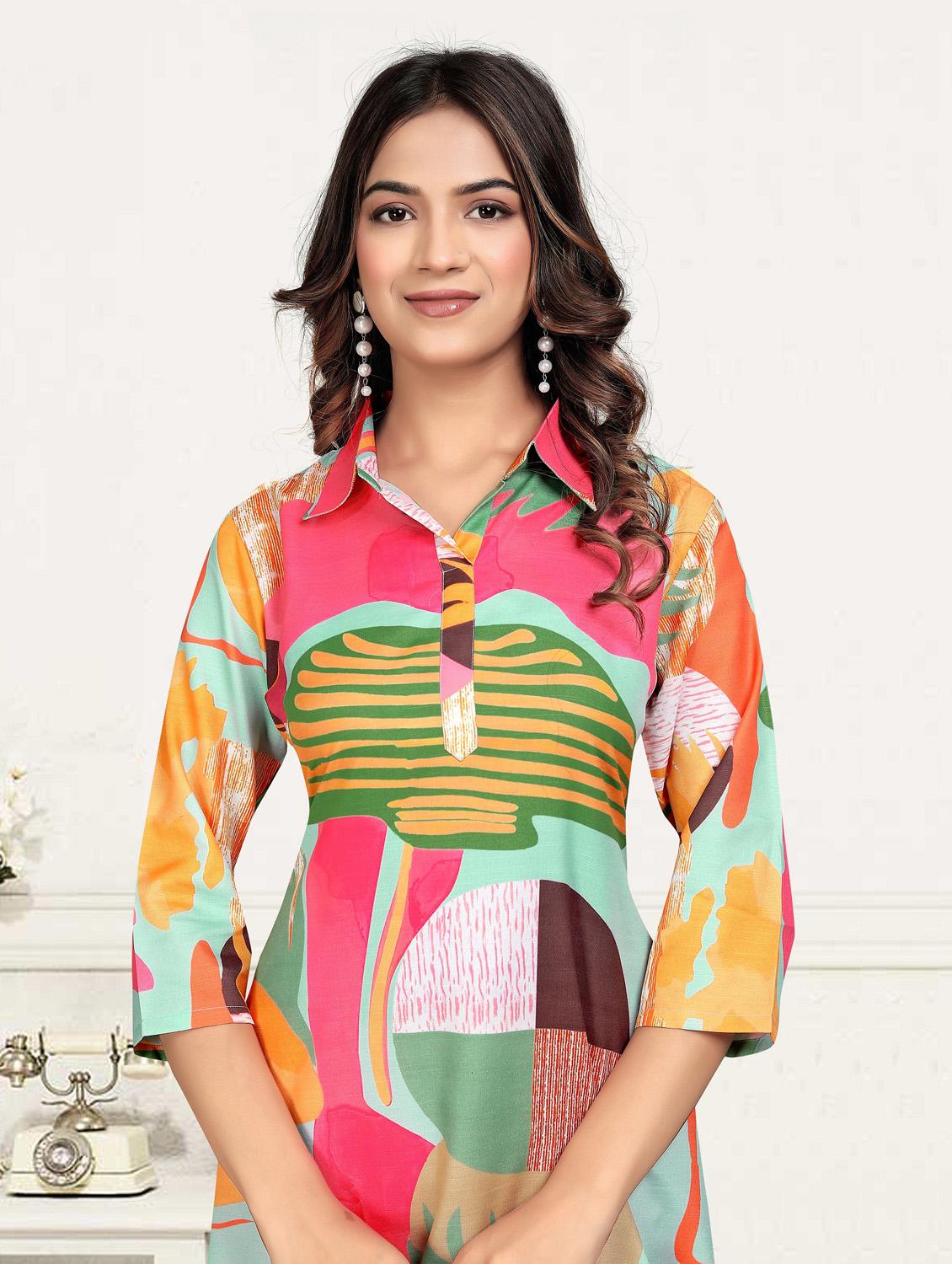 women printed three quarter sleeve ethnic co-ord set - 22041319 - Standard Image - 4
