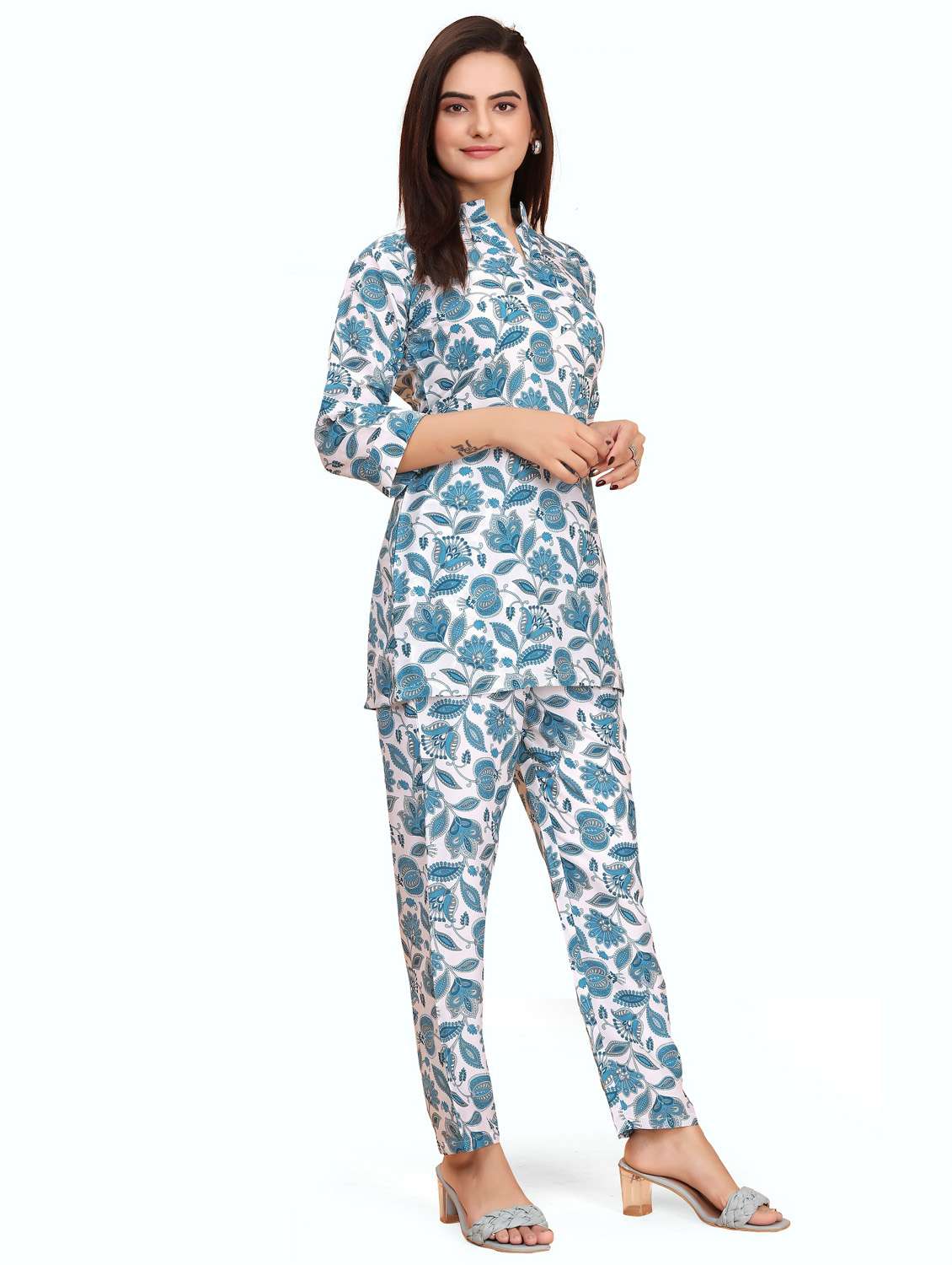 women printed three quarter sleeve ethnic co-ord set - 22041320 - Standard Image - 1