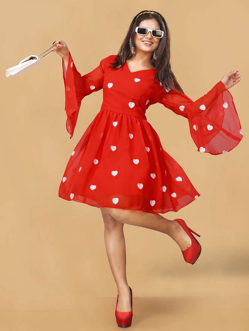 women embroidered flared sleeve fit & flare dress - 22041322 -  Standard Image - 1