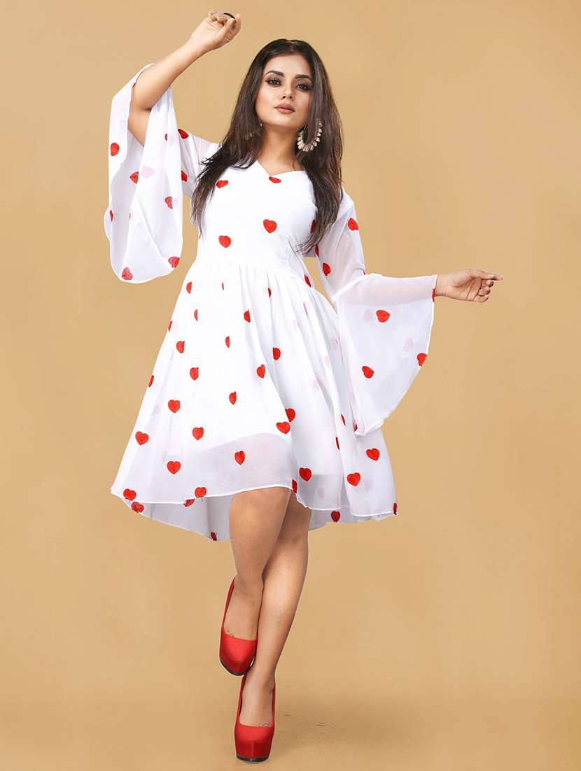 women printed flared sleeve  fit & flare dress