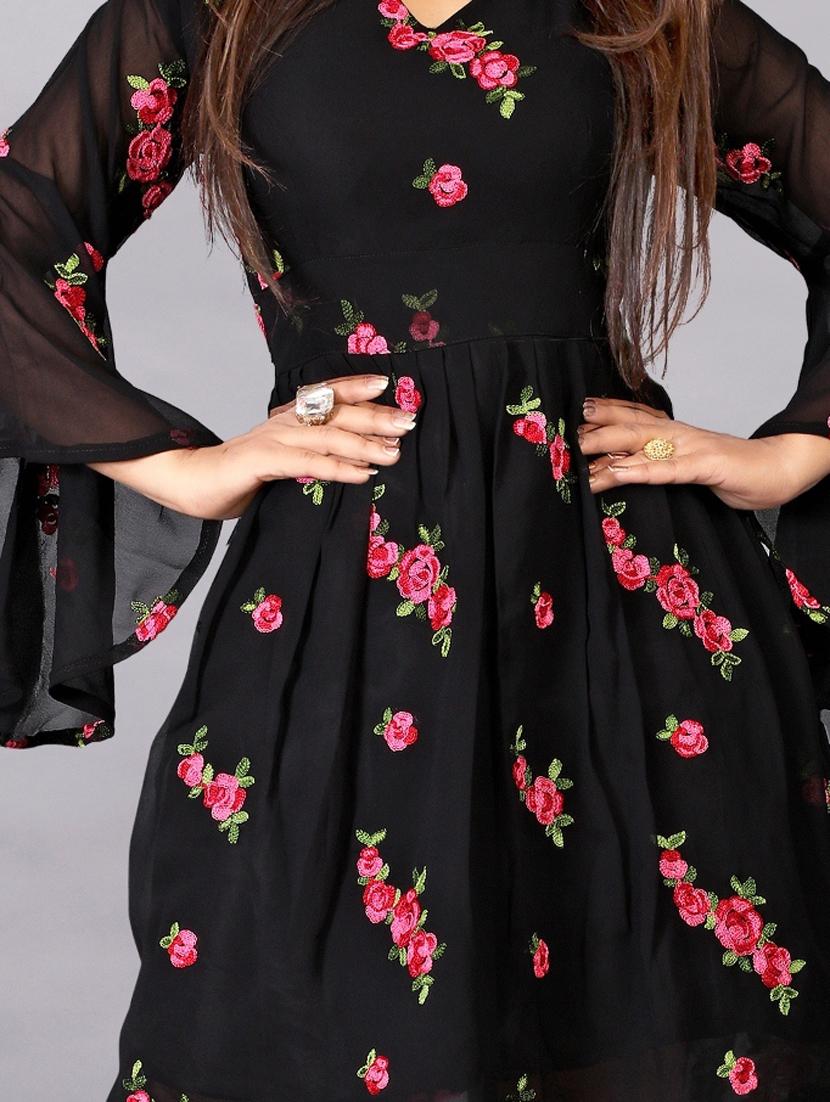 women embroidered flared sleeve fit & flare dress - 22041324 - Standard Image - 4