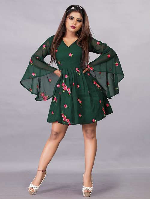 women embroidered flared sleeve fit & flare dress - 22041325 -  Standard Image - 0