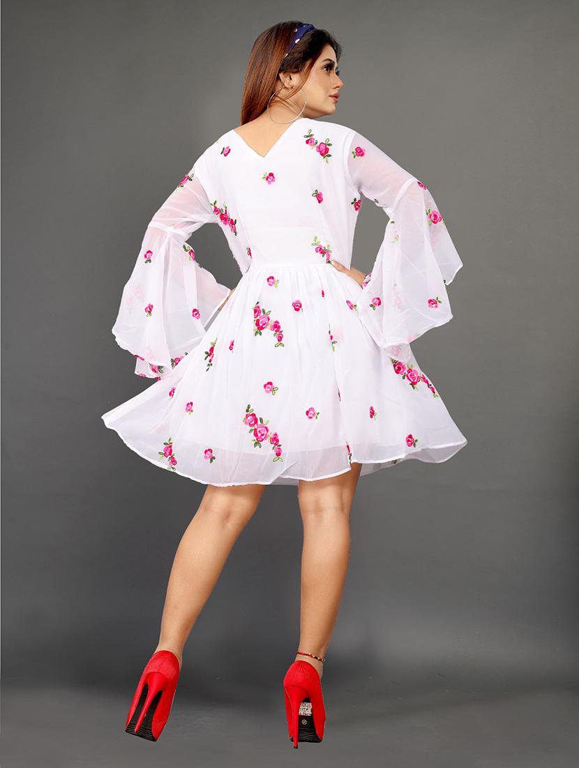 women embroidered flared sleeve fit & flare dress - 22041326 - Standard Image - 1