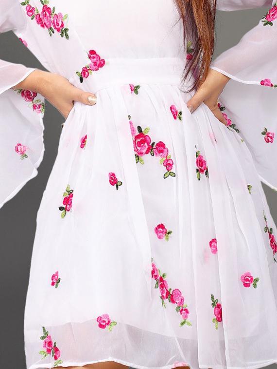 women embroidered flared sleeve fit & flare dress - 22041326 - Standard Image - 4