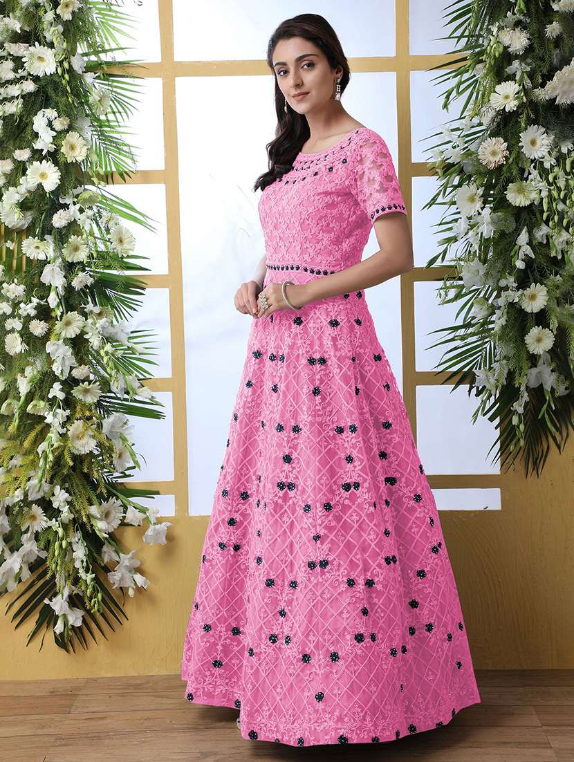 women embroidered fit & flare gown with dupatta - 22041328 - Standard Image - 1