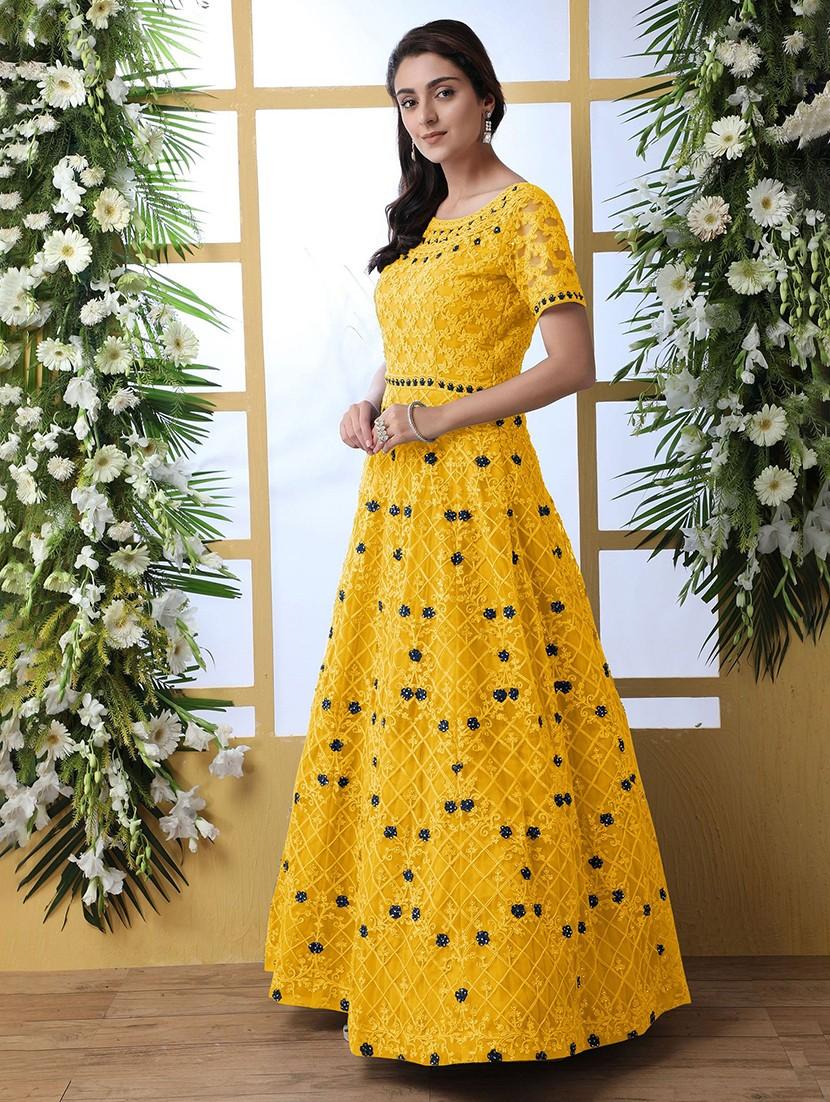 women embroidered fit & flare gown with dupatta - 22041330 - Standard Image - 1