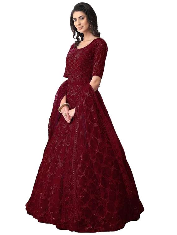 women solid with work short sleeve fit & flare gown - 22041332 -  Standard Image - 1