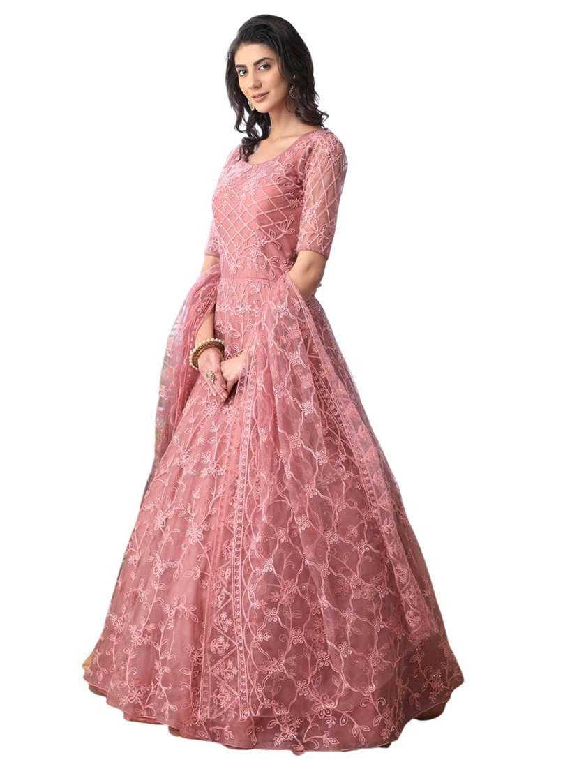 women embroidered fit & flare gown with dupatta - 22041333 -  Standard Image - 1