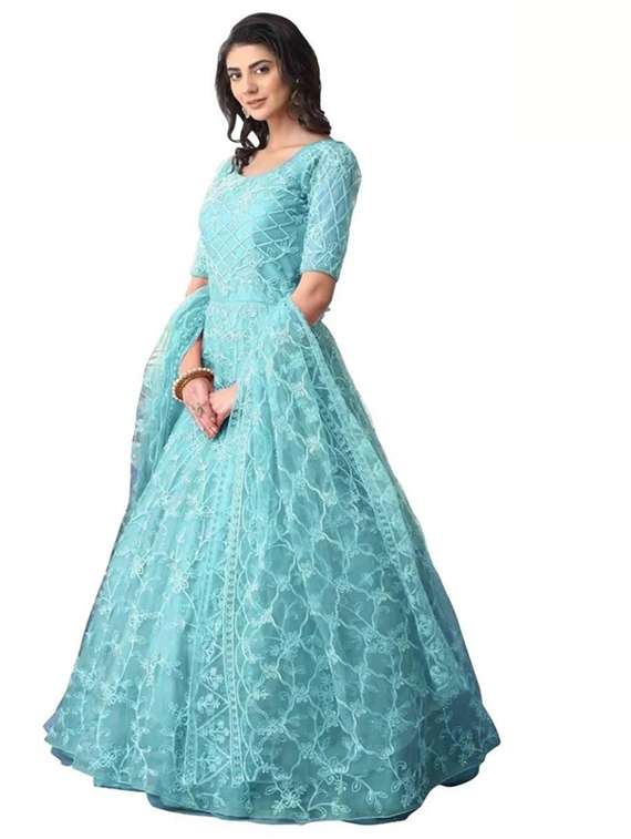 women embroidered fit & flare gown with dupatta - 22041334 -  Standard Image - 1