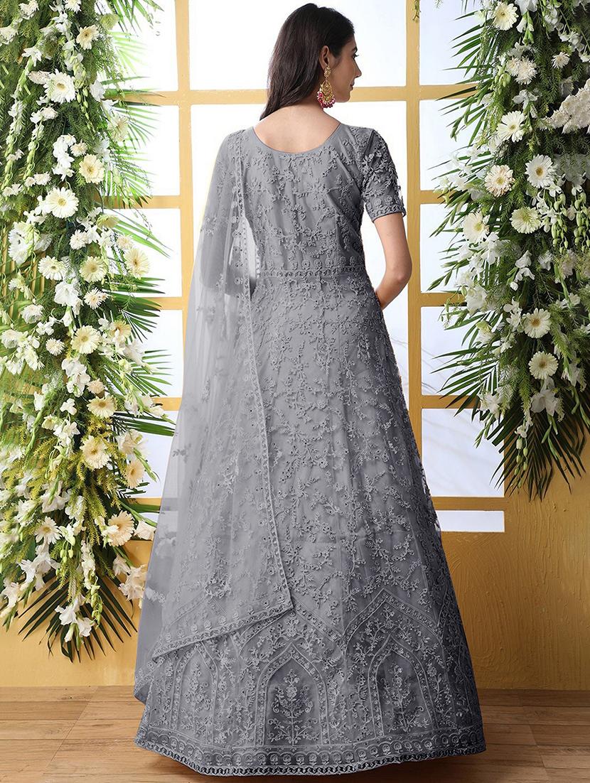 women embroidered fit & flare gown with dupatta - 22041335 - Standard Image - 1