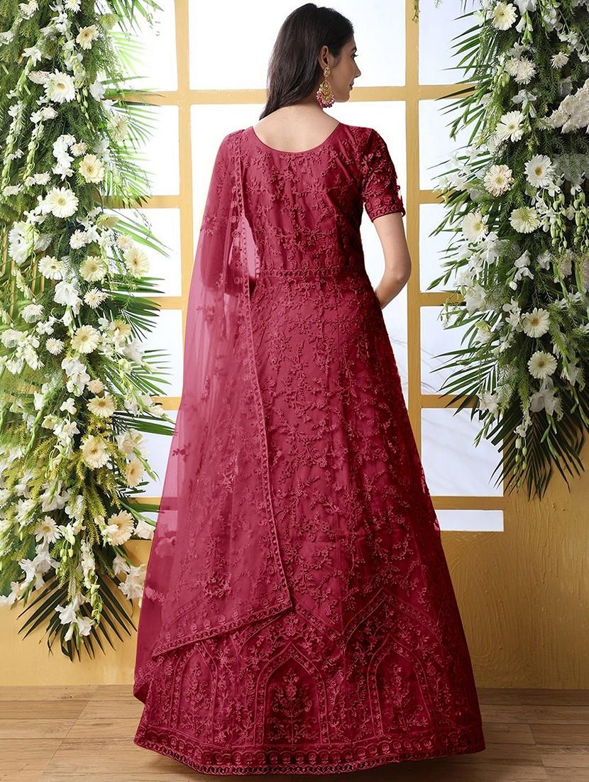 women embroidered fit & flare gown with dupatta - 22041336 - Standard Image - 1