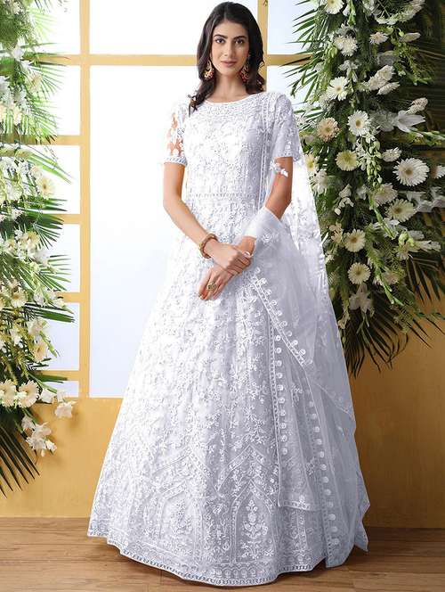 women embroidered fit & flare gown with dupatta - 22041338 -  Standard Image - 0