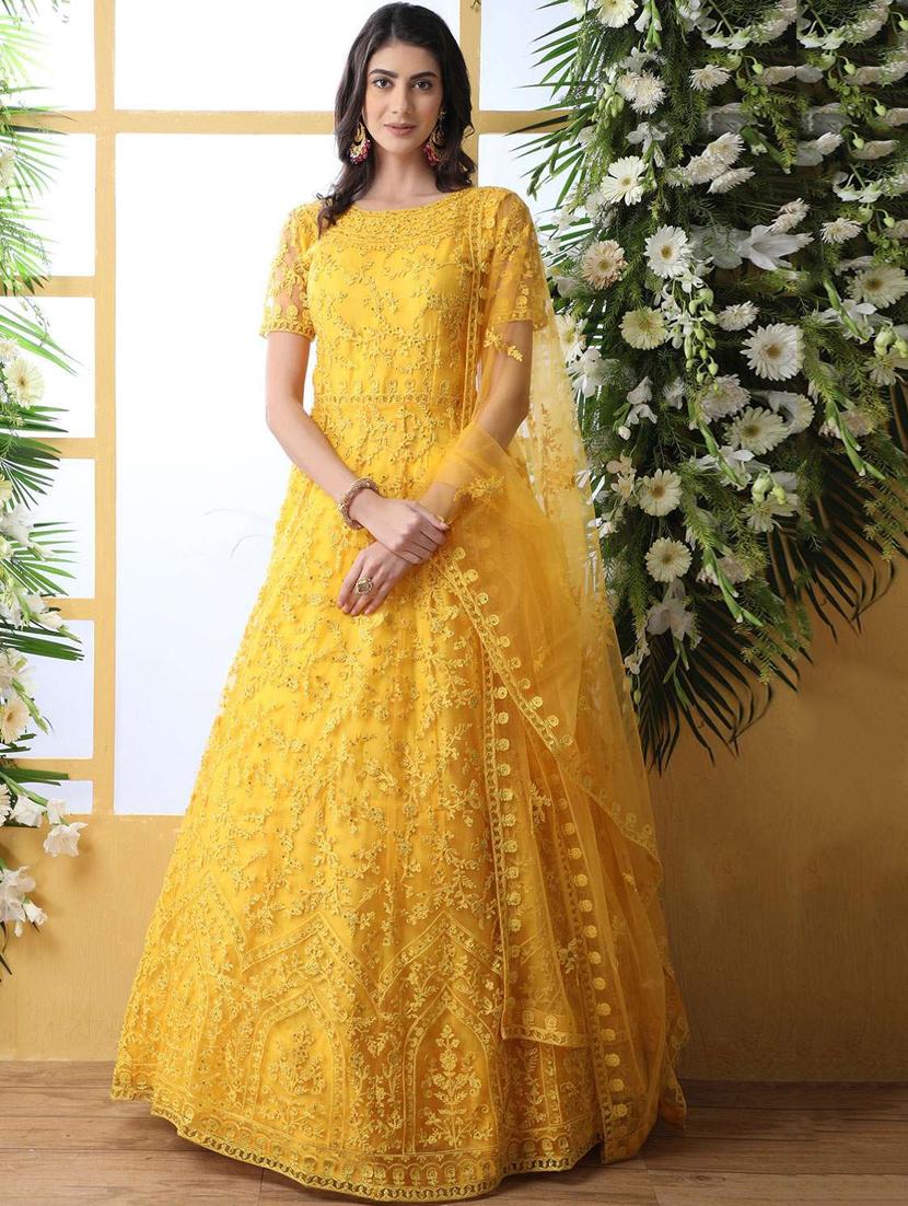 women embroidered fit & flare gown with dupatta - 22041339 - Zoom Image - 0