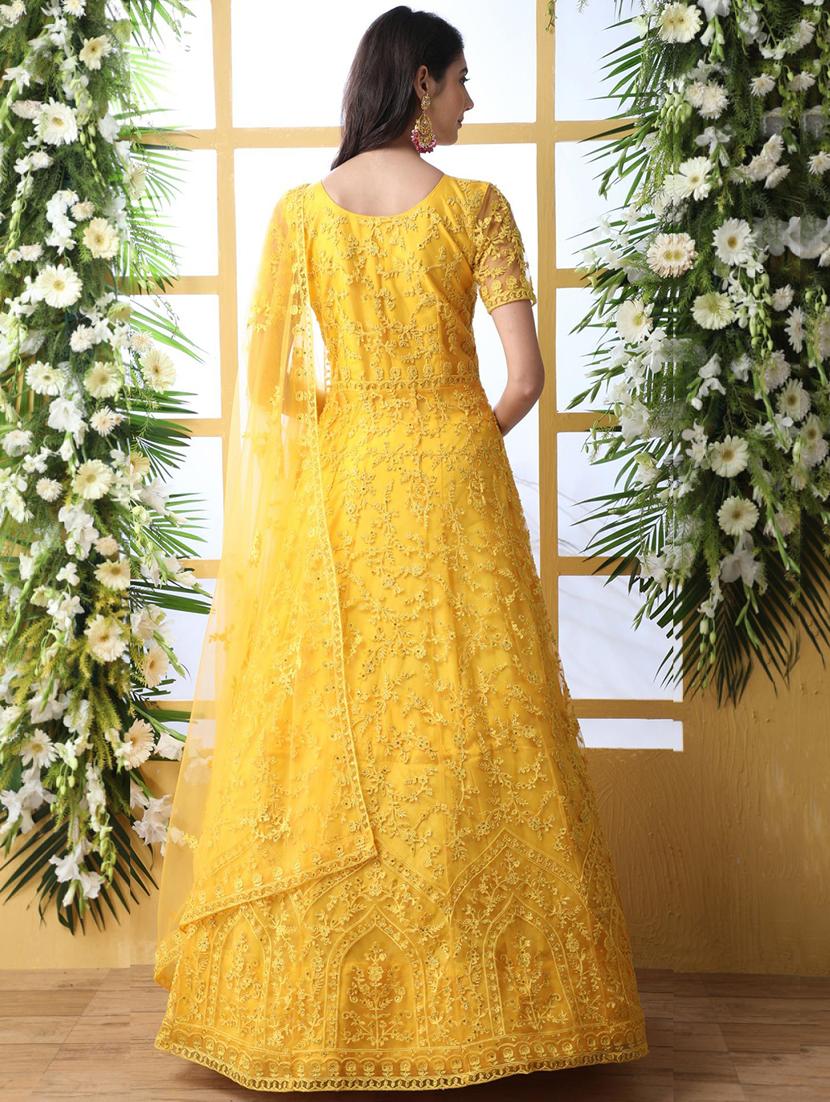 women embroidered fit & flare gown with dupatta - 22041339 -  Standard Image - 1