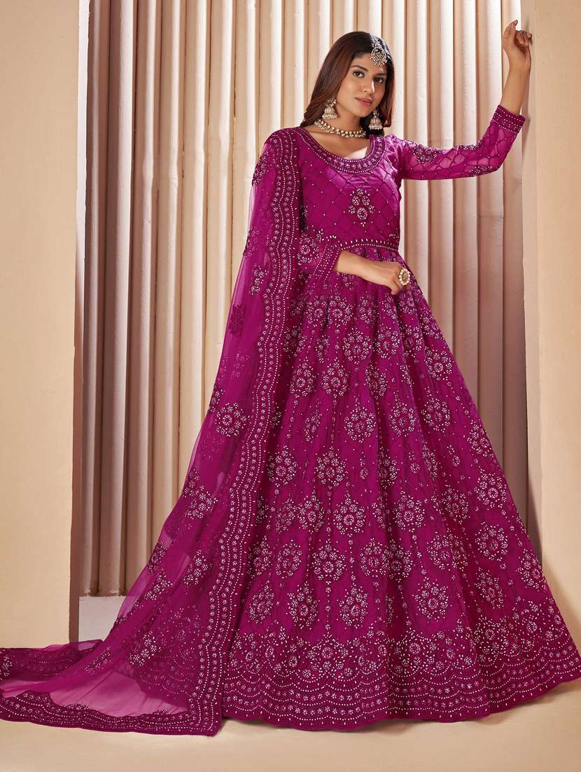 women embroidered fit & flare gown with dupatta - 22041341 -  Standard Image - 1